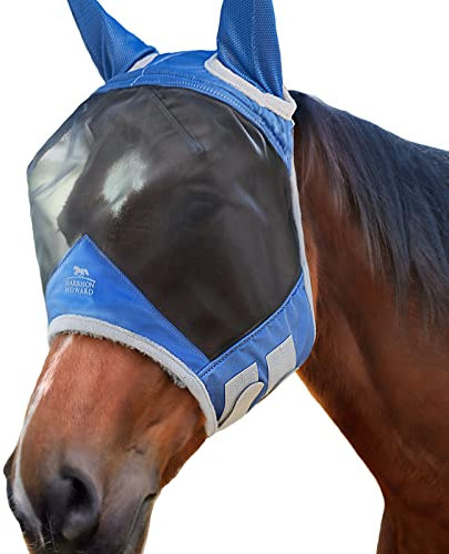 Harrison Howard CareMaster Pro Luminous Pferde Fliegenmaske UV-Schutz Fleece-Polsterung mit Ohrenschutz Marineblau Kaltblut (XL)
