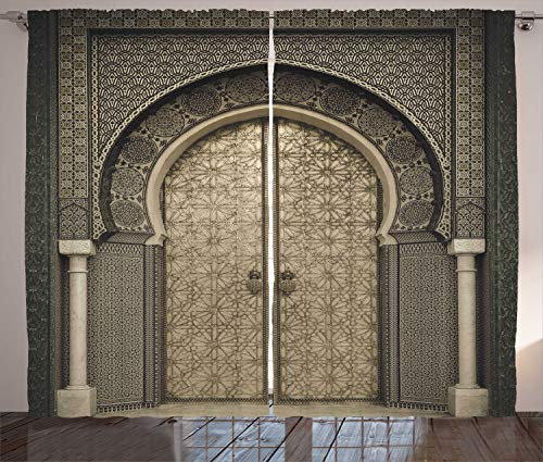 ABAKUHAUS Marokkanisch Rustikaler Vorhang, Gealterte Tor Geometric, Wohnzimmer Universalband Gardinen mit Schlaufen und Haken, 280 x 175 cm, Schwarz Sepia