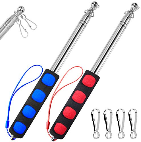 BONWIN Teleskop-Fahnenmast mit Clips, 1,6 m dick, tragbar, Edelstahl, Fahnenmast – Tourführungs-Fahnenmast – Lehrpointer-Stick – 2 Stück (152 cm, rot + blau)