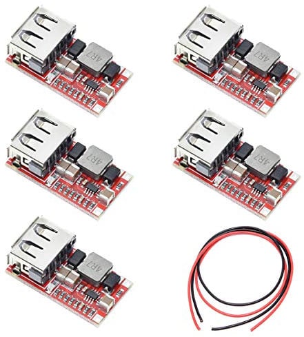 Youmile 5PCS DC-DC Buck Converter 6-24V 12V 24V to 5V Car USB Charger Module 3A Step-Down Voltage Regulator Power Supply Module with 24AWG Wire