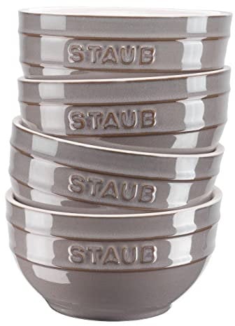 STAUB Ceramique Schüsselset, 400 ml, Müslischüsseln, Servierschüsseln, Dessertschalen, Antik-Grau, Keramik, 12 cm, 4-tlg