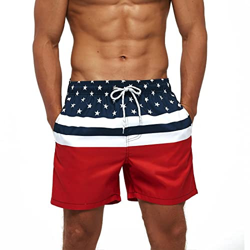 Aisprts Maillot de Bain Homme Short de Bain Respirant à Séchage Rapide avec 3 Poches Short de Plage Homme avec Doublure en Maille et Cordon de Serrage Réglable, T2 Motif Étoile, S