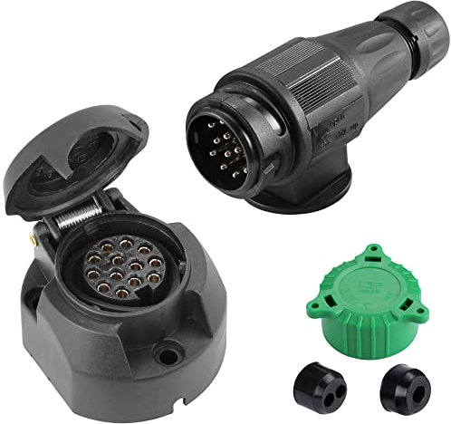 SPARKMOTO Anhänger Stecker 13 Polig und Anhänger Steckdose 13 Polig, nach ISO11446,12V Wasserdicht 13 Polige Anhänger Stecker Steckdose für KFZ Anhänger Wohnwagen AHK Adapter Steckdose Stecker(lang)