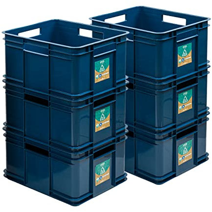 PAFEN 6x Euro Stapelbox Bruno Eco Blau Grün Euro-Box Stapelkasten 28L Transport Eurobehälter, Blau