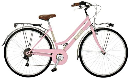 Airbici 603AC Damenfahrrad Citybike 28 Zoll | Fahrrad Damen Retro Cityräder City Bike 6-Gang, Stahlrahmen, Schutzbleche, LED-Licht und Gepäckträger | Fahrrad für Mädchen und Damen (Rosa)
