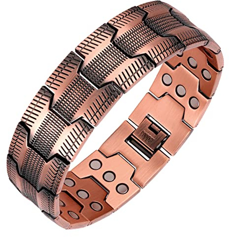 Feraco Copper Magnetic Bracelets for Men, 99.99% Pure Copper Bracelet with 3 Row Neodymium Magnets,Men's Jewelry Gifts