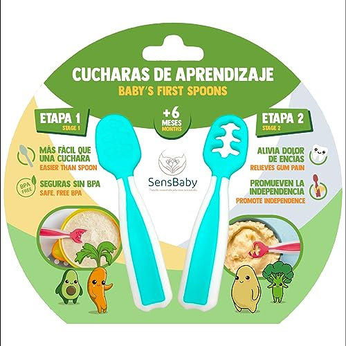 SENSBABY - Cuilleres pour Bebe 1er age en Silicone | Set de 2 Cuilleres d'Apprentissage pour Bebe | Facilitez la Diversification Alimentaire | Cuillere souple | Sans BPA | Couverts Bebe Apprentissage