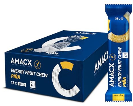 AMACX Energieriegel Fruit Chew 51% Frucht – High Carb Sportriegel 12er Pack – Energy Bar für Ausdauersport, Vegan, gluten & laktosefrei – Energy Riegel mit Kohlenhydratverhältnis 2:1 – Ananas