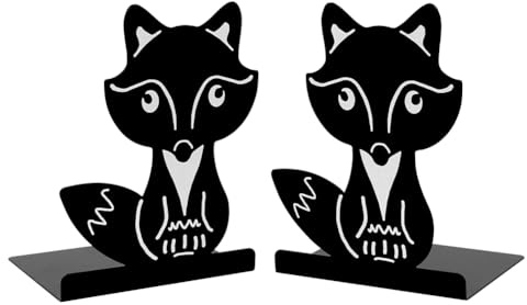 1 Paire Serre Livres en métal Mignons Renard Noir, créatif Dessin animé Renard Animal antidérapant épaissi Fer Fin de Presse-Livres en métal bibliothèque pour Enfants école Home Office Decor