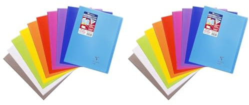 Clairefontaine 986401C Un Cahier Agrafé Koverbook - 24x32 cm - 140 Pages Grands Carreaux - Papier Blanc 90 g - Couverture Polypro Couleur Aléatoire (Lot de 2)