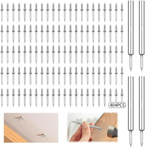 QYDMIN Uñas sin costuras, 400 unidades, clavos de doble cabeza con hilo de base de doble cabeza, clavos para rodapiés sin rastros, tornillos de seguridad invisibles con clavos de doble cabeza para