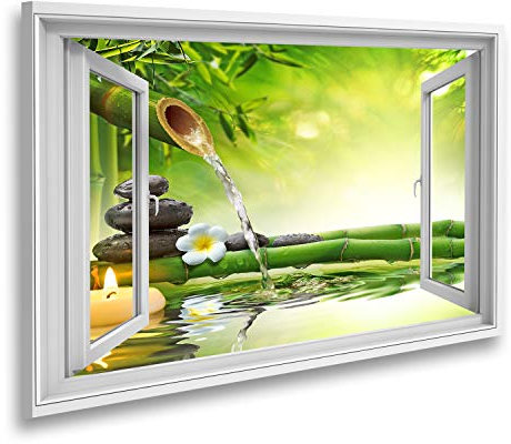 islandburner Prime Bild auf Leinwand Fensterblick Heilsteine im Garten mit Fließwasser Sa Bilder Wandbilder Poster