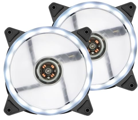 CERRXIAN Lot de 2 ventilateurs de boîtier silencieux à LED Blanc, ventilateurs d'ordinateur de 120 mm,ventilateur d'ordinateur silencieux à pour boîtiers d'ordinateur de bureau (Blanc)