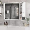 Buildonely Spiegelschrank Bad mit Beleuchtung, Badezimmer Spiegelschrank mit Antibeschlag-Funktion, Hängeschrank mit 3 Türen, Touchscreen-Steuerung, 90 x 70 cm, Aluminiumlegierung
