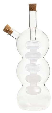 LOVIVER 2 in 1 Oil and Vinegar Dispenser Glass Oil Bottle Clear with Cork Stoppers Cruet Bottle Handblown Glass Jar for Cooking Sauce