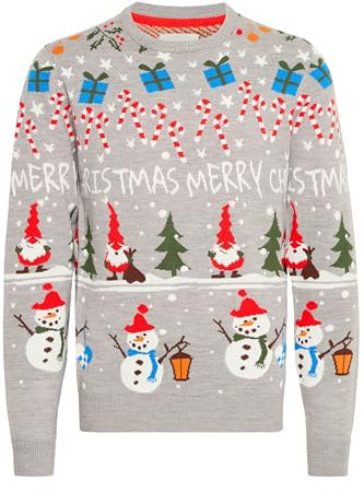 Blend BHChristian Herren Strickpullover Weihnachtspullover Pullover mit Rippbündchen Rundhals Weihnachts-Muster Regular fit, Größe:M, Farbe:Stone Mix (200274)