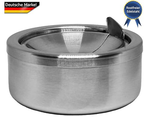 1x Aschenbecher mit Deckel aus Edelstahl 12 cm x 5,5cm | Aschenbecher für draußen und drinnen | Windaschenbecher | Klappaschenbecher | elegantes Design | WeLui