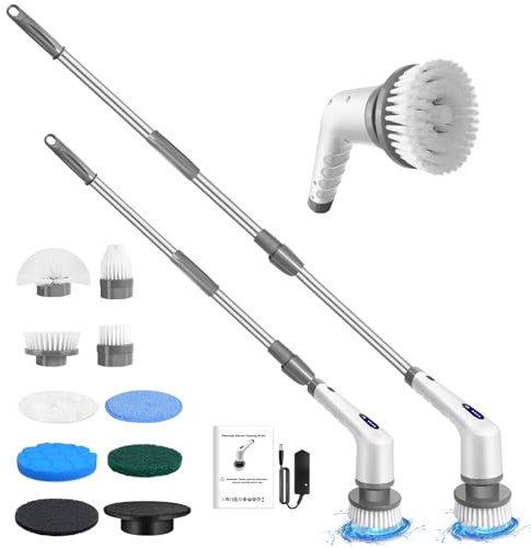 Elektrische Reinigungsbürste, Kabelloser Fugenreiniger mit 9 Austauschbaren Bürstenköpfen für Bad Auto und Küche, Handheld Power Spin Scrubber Fugenbürste Mit LED Anzeige, 2 Modi