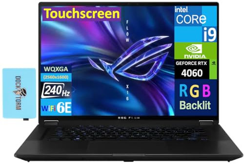 ASUS ROG Flow X16 2-in-1 Laptop 16.0 Touchscreen WQXGA Display (Intel i9-13900H, GeForce RTX 4060 8GB, 32GB DDR5, 2TB PCIe SSD, RGB KB, Thunderbolt 4, WiFi 6E, Win11H) w/DKZ Hub