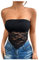 GORGLITTER Women's Strapless Sheer Floral Lace Tube Bandeau Top Asymmetrical Sexy Skinny Rave Cropped Tops Black Large