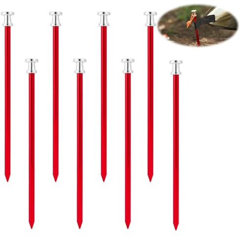Aoreun 8 PCS Piquetas Camping de Aluminio, 23 cm Estacas Tiendas de Campaña Piquetas con Agujero, Piquetas de Arena para Suelos Duros para Camping, Viajes, Senderismo, Playa - Rojo