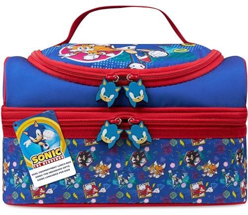 Get Trend SONIC THE HEDGEHOG Bolsa Termica Porta Alimentos Infantil Knuckles Shadow Bolso con Compartimento Comida Aperitivo para Escuela y Picnic (Azul/Rojo Sonic)