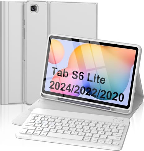 FOGARI Teclado para Samsung Galaxy Tab S6 Lite 10,4 pulgadas 2024/2022/2020, AZERTY francés Teclado desmontable inalámbrico Bluetooth para Galaxy Tab S6 Lite, Gris