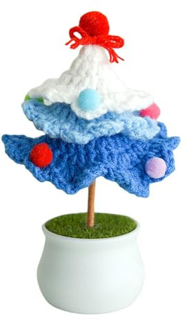 Árbol de Navidad Artificial de 3 Niveles, Tejido a Crochet, con Maceta, Ideal para el hogar (árbol Azul) Divertidos Adornos Resinosos de Sobremesa Estatua Decorativa Gesto (Blue, 8x14cm)