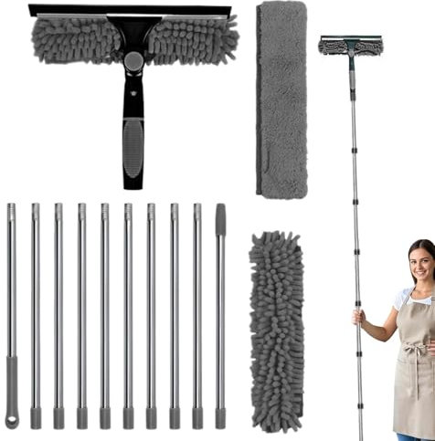 Plumero Largo para Techos Altos | Recogedor De Microfibra con Forma De Telaraña Y Alcance Extendido | Accesorio Multifunción para Limpiar Ventiladores De Techo, Estantes, Pantallas Y Ventanas