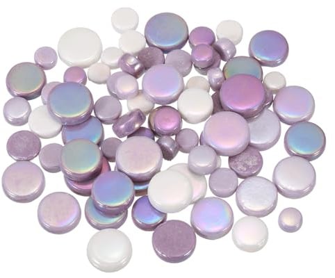 sourcing map 100g Round Mosaic Tiles for Crafts, Multi-Size Iridescent Mosaic Glass Bulk for DIY Art, Home Decoration, Vases, Mugs, Flower Pots (Mixed Purple)