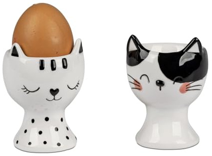 Eierbecher Katze Kitty (2er Set) - Eierhalter Katzen Keramik, Tischdeko Ostern, Frühstückseier für Katzenfreunde
