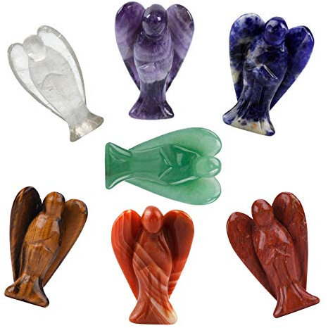 June&Ann Natural Stone Pocket Guardian Angel, 1.5 inch Healing Crystal Gemstone Carved Pocket Guardian Angel Figurines for Meditation Chakra Balancing Collection Valentine's Day Gift