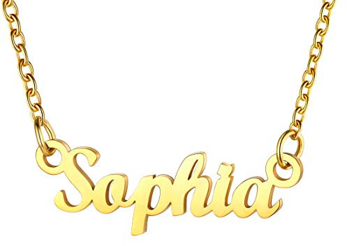 U7 Damen Collier Namenskette 18k vergoldet Schlüsselbein Kette mit Name Sophia 45+5cm kurze Kette Halskette Modeschmuck Accessoire für Mutter Tochter Schwester