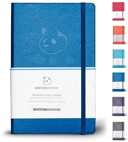 Panda-Planer 2022–2023, Hardcover, undatiert, Kalender und Dankbarkeitstagebuch zur Steigerung der Produktivität, Zeitmanagement und Glück, Tages-, Wochen- und Monatsplaner, 13,3 x 21 cm, Blau