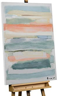 KunstLoft Leinwandbild | 100% HANDGEMALT | 75x100cm | Gemälde 'Colours of Sunrise' | Abstrakt | Pastell Weiß | Wandbild Wohnzimmer