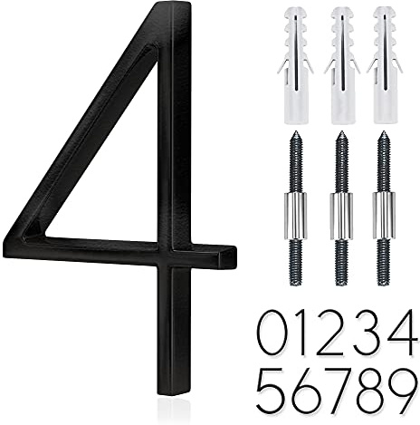 5 Stainless Steel Floating House Number, Metal Modern House Numbers, Garden Door Mailbox Decor Number with Nail Kit, Coated Black, 911 Visibility Signage (4)