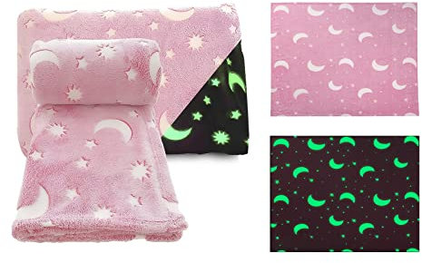 Babydecke Fleece Glow in Dark Weiche Babydecke 70 x 90 cm Fleecedecke für Kinderbett Kinderwagen Jungen Mädchen Kinderbett Pucksack Kinderwagen Schal Wickeltuch Kleinkind (Pink)