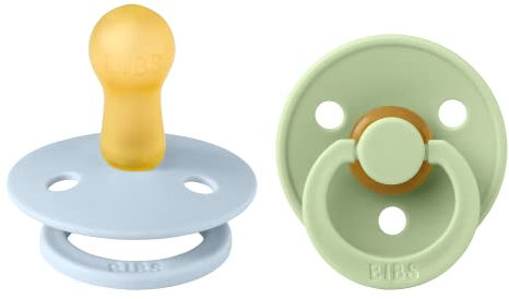 BIBS Colour Schnuller 2er-Pack, BPA-frei, Kirschform Nippel. Naturkautschuk/Latex, Größe 1 (6-18 Monate), Baby Blue/Pistachio