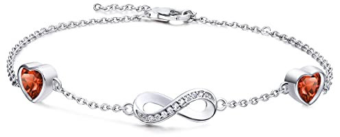 Qings Infinity Armband Damen Sterling Silber Unendlichkeit Liebes Herz Armbänder mit Rubin Geburtsstein Charm Rot Herz Zirkonia Verstellbar Armkette Muttertag Weihnachten Geschenk für Mama Mädchen