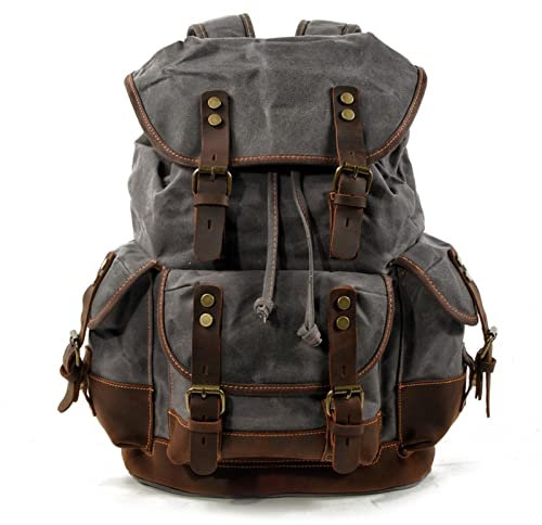 Männer stylische Rucksäcke Business Reise Tasche, Herren echtes Rindsleder Öl Waxed Canvas Vintage-Rucksack beiläufigen Schulter-Beutel Wandern Reisen Daypack Camping Rucksack Daypack für Herren/Colle