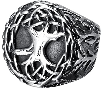 DFWY Viking Tree of Life Ring, Mens Yggdrasil 316L Stainless Steel Signet Ring, Norse Amulet Vintage Hip Hop Fashion Punk Style Jewelry Size 7-13 (Size : 07)