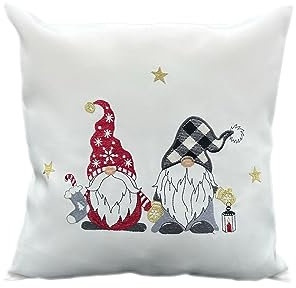 texpot Kissenhülle 40 x 40 cm Ecru Stickerei Wichtel Winter Advent Weihnachten Tischläufer Hellgrau Reißverschluss