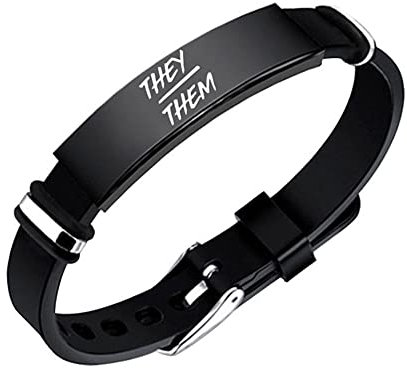 KBNSUIAN Elegante Pronomen Genders Identität She Her/He Him/Them They Silikon Armband Armreif LGBT Geschlecht Fluid Nichtbinär NB Stolz Übergangs Schmuck für Freunde Familie, Einstellbar