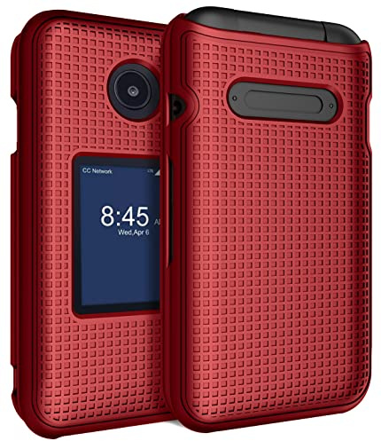 Nakedcellphone Case for Consumer Cellular Verve Snap Flip Phone, Slim Hard Shell Protector Cover with Grid Texture for for Z2336CC (aka Telstra Flip 4, Z2336T) - Red