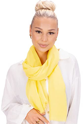 Lolus Eleganter dünner, leichter und weicher Uni Damen Schal mit kurzen Fransen - Alessandra (A26 gelb)