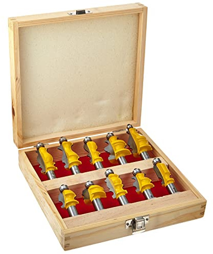 CHCYWJGJ 10PCS Architectural Molding Router Bit Set 1/2 Shank Casing Base CNC Line Handrail Woodworking Cutters Face Mill Woodworking Chisel Cutter Milling Tool