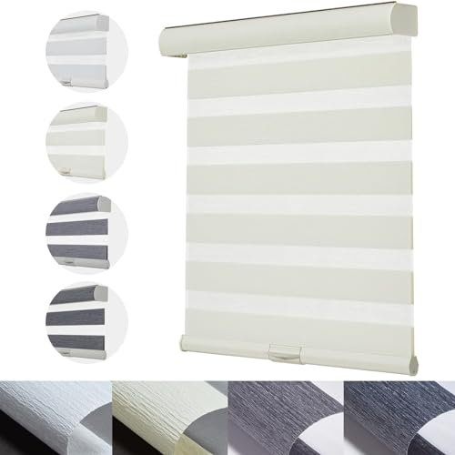 Persilux Cordless Zebra Blinds for Windows with Jacquard Pattern Insulated Roller Shades Light Filtering Sheer Window Shades for Home, Office and Door (34 W x 72 H, Cream)
