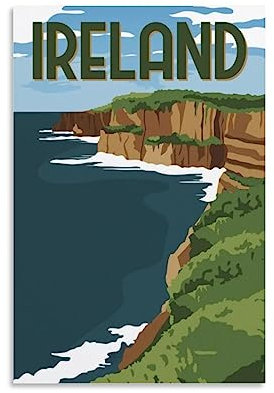Irland Vintage-Reiseposter, Landschaft, 20 x 30 cm, Wandkunst, Kunstdruck, Leinwand-Kunst-Poster, modernes Familienschlafzimmer-Dekor-Poster