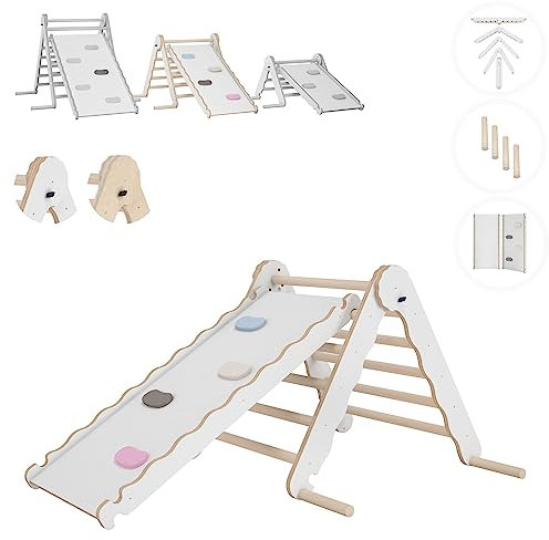 MAMOI® Klettergerüst Indoor, Kletterdreieck mit rutsche Holz, Baby Kinder Klettern, Kletterturm rutschbrett, Kletterbogen kinderrutsche, Klettergerüst, Montessori Spielzeug ab 1 Jahr 2/3 Jahre