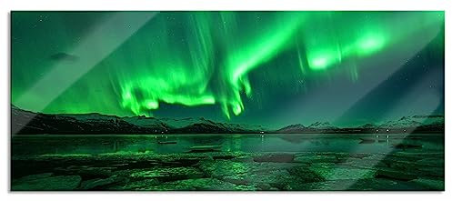 Pixxprint Glasbild Panorama, Wandbild aus Echtglas, Polarlicht am Himmel, 120x50 cm, inkl. Aufhängung und Abstandshalter
